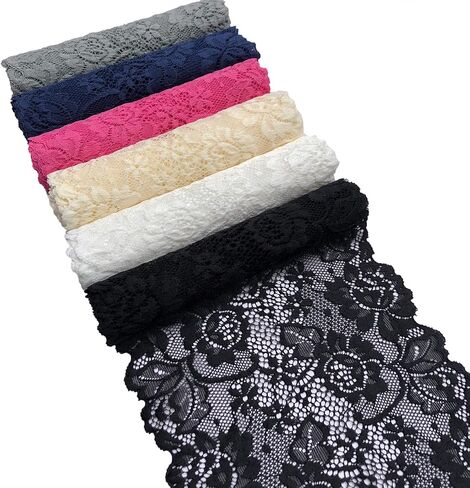 6 Inches Wide Ivory Lace Stretchy Lace Trim Fabric with Floral Pattern for Bridal Wedding Decorations, Sewing DIY Making and DIY Crafts- 10 Yards (ivory-7227) in Saudi Arabia