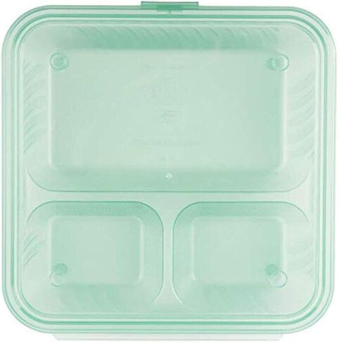 G.E.T. EC-16-1-JA-EC Eco-Takeouts, BPA Free, Green Reusable Plastic To-Go Boxes, 3-Compartment, 9"x9", Flat Top, Break Resistant, Dishwasher & Microwave safe (Pack of 4) in Kuwait