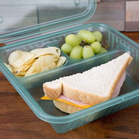 G.E.T. EC-16-1-JA-EC Eco-Takeouts, BPA Free, Green Reusable Plastic To-Go Boxes, 3-Compartment, 9"x9", Flat Top, Break Resistant, Dishwasher & Microwave safe (Pack of 4) in Kuwait