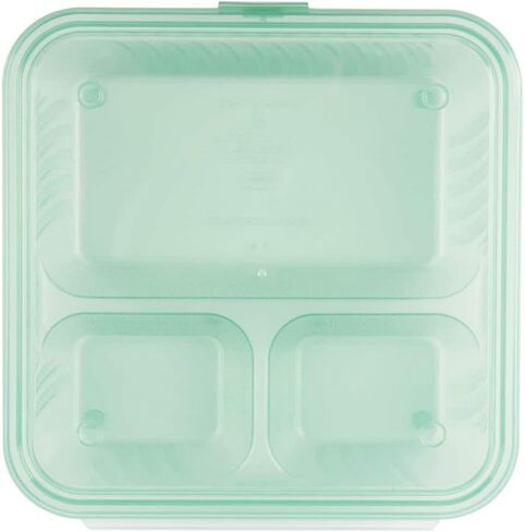 G.E.T. EC-16-1-JA-EC Eco-Takeouts, BPA Free, Green Reusable Plastic To-Go Boxes, 3-Compartment, 9"x9", Flat Top, Break Resistant, Dishwasher & Microwave safe (Pack of 4) in Kuwait