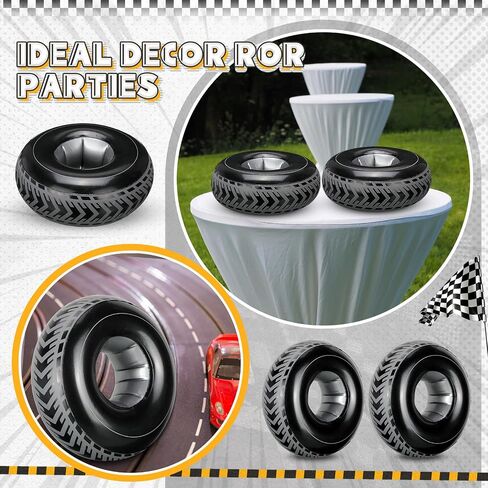 30 Pcs 7.2 Inches Mini Inflatable Tires Tubes Racing Car Party Supplies Blow up Tires Inflatable Racing Car Party Decor Swimming Pool Floats for Car Themed Birthday Party Decorations in Saudi Arabia