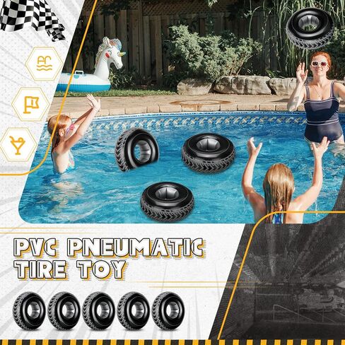 30 Pcs 7.2 Inches Mini Inflatable Tires Tubes Racing Car Party Supplies Blow up Tires Inflatable Racing Car Party Decor Swimming Pool Floats for Car Themed Birthday Party Decorations in Saudi Arabia