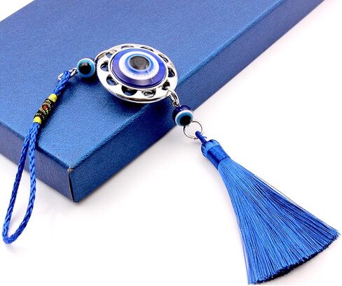Lucky Evil Eye Car Hanging Ornament,Car Rear View Mirror Hanging Accessories,Evil Eye Car Interior Accessories,Car Decorations,Evil Blue Eye Charms Pendant for Car,Gifts for Women Men (A-round) in Saudi Arabia