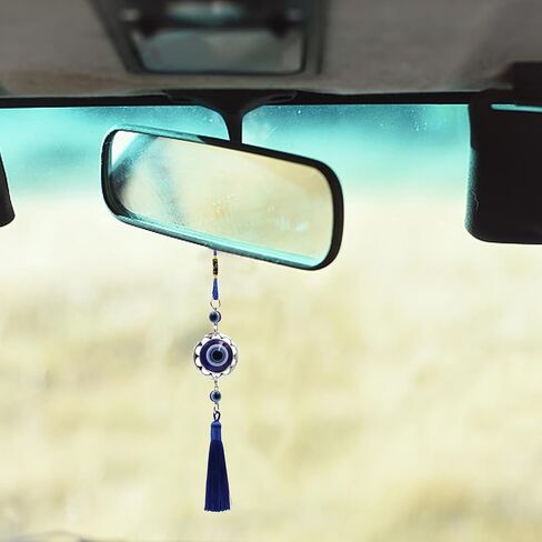 Lucky Evil Eye Car Hanging Ornament,Car Rear View Mirror Hanging Accessories,Evil Eye Car Interior Accessories,Car Decorations,Evil Blue Eye Charms Pendant for Car,Gifts for Women Men (A-round) in Saudi Arabia