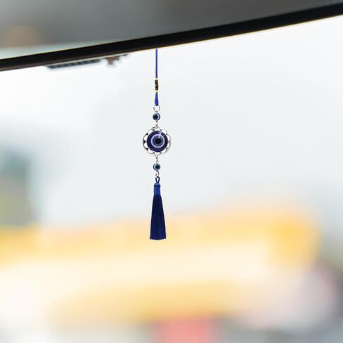 Lucky Evil Eye Car Hanging Ornament,Car Rear View Mirror Hanging Accessories,Evil Eye Car Interior Accessories,Car Decorations,Evil Blue Eye Charms Pendant for Car,Gifts for Women Men (A-round) in Saudi Arabia