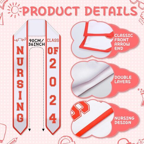 Nurse Graduation Stole Class of 2024 RN Nursing Graduate Sash 2024 Nurses School Graduation Gift for Nurse Student in Saudi Arabia