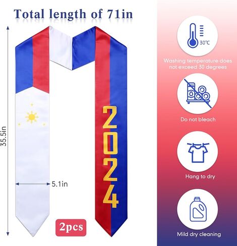 Unittype 2 Pcs Mexican/Philippine/American Class of 2024 Graduation Flag Stole Graduation Sash Graduation Stole Sash for Study Aboard Accessories Multicolor(Philippine) in Saudi Arabia