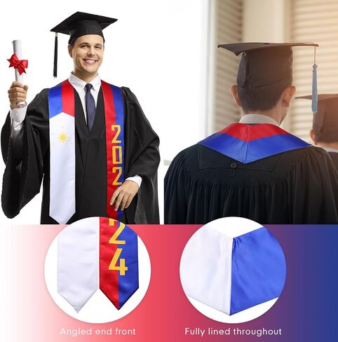 Unittype 2 Pcs Mexican/Philippine/American Class of 2024 Graduation Flag Stole Graduation Sash Graduation Stole Sash for Study Aboard Accessories Multicolor(Philippine) in Saudi Arabia