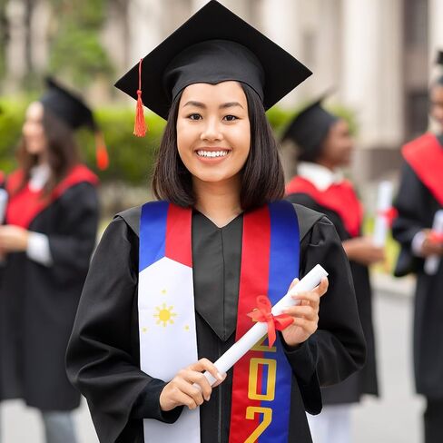Unittype 2 Pcs Mexican/Philippine/American Class of 2024 Graduation Flag Stole Graduation Sash Graduation Stole Sash for Study Aboard Accessories Multicolor(Philippine) in Saudi Arabia
