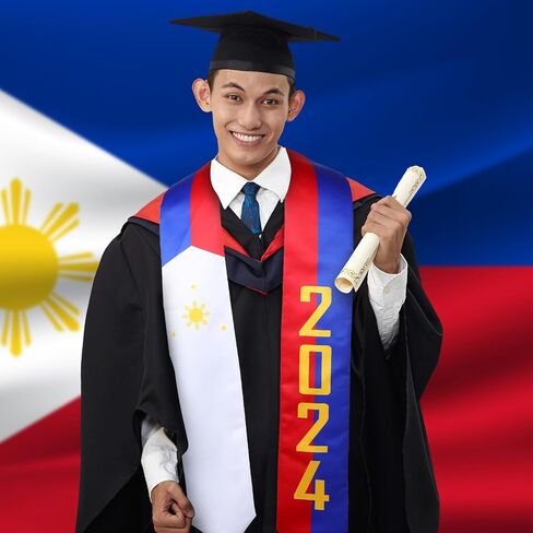 Unittype 2 Pcs Mexican/Philippine/American Class of 2024 Graduation Flag Stole Graduation Sash Graduation Stole Sash for Study Aboard Accessories Multicolor(Philippine) in Saudi Arabia
