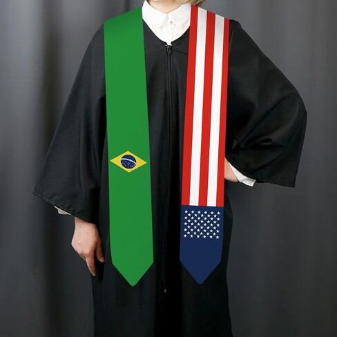 72 Inch Brazil Flag and USA Flag Graduation Sash Unisex Adults Graduation Stole Scarf International Class of 2024 (Not Include Baccalaureate Gown and Hat) in Saudi Arabia