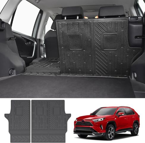 حصيرة البضائع تناسب 2019-2024 Toyota RAV4 Cargo Liner TPE Trunk Mat جميع الأحوال الجوية مقاعد حامي خلفي لـ 2019 2020 2021 2022 2023 2024 Toyota RAV4 Accessories (حصيرة البضائع + حصيرة مسند الظهر) in Kuwait