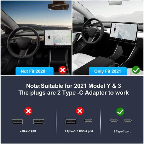 موزع USB لطراز Tesla 3 موديل Y 2021 2022 مع منفذي USB ومنفذين من النوع C، مع وظيفة نقل البيانات ومنفذ شاحن سريع متوافق مع ملحقات الطراز 3 موديل Y in Kuwait
