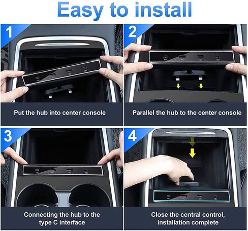 موزع USB لطراز Tesla 3 موديل Y 2021 2022 مع منفذي USB ومنفذين من النوع C، مع وظيفة نقل البيانات ومنفذ شاحن سريع متوافق مع ملحقات الطراز 3 موديل Y in Kuwait