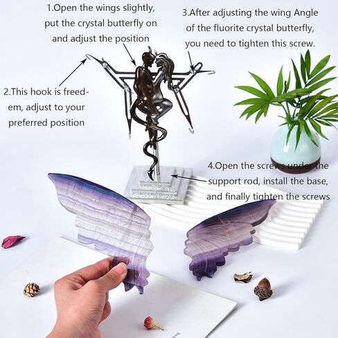 JIC Gem Big White Selenite Crystals Stones Carved Angel Wing White Quartz Crystals Wing Healing Stones Selenite Witchcraft Gemstone Specimen with Dragon Stand（1 Pair,9-10cm） in Saudi Arabia