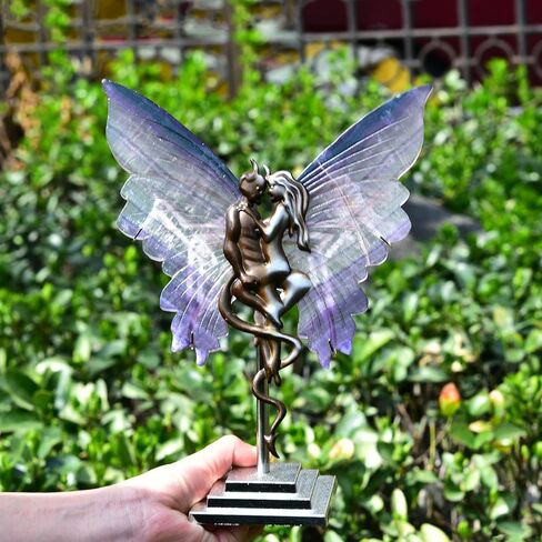 JIC Gem Big White Selenite Crystals Stones Carved Angel Wing White Quartz Crystals Wing Healing Stones Selenite Witchcraft Gemstone Specimen with Dragon Stand（1 Pair,9-10cm） in Saudi Arabia