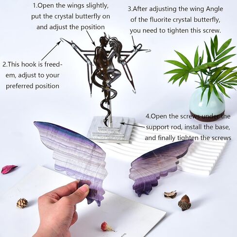 JIC Gem Big White Selenite Crystals Stones Carved Angel Wing White Quartz Crystals Wing Healing Stones Selenite Witchcraft Gemstone Specimen with Dragon Stand（1 Pair,9-10cm） in Saudi Arabia