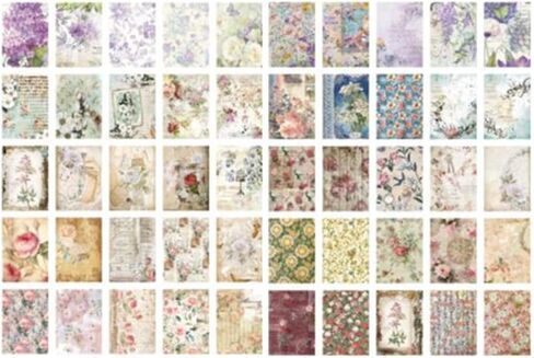 100 ورقة من لوازم سجل القصاصات العتيقة، ورق مواد يومية، ورق سجل القصاصات، ورق حرفي مزخرف، من أجل لوازم تزيين مجلة اليوميات غير المرغوب فيها DIY Craft (زهرة) in Kuwait