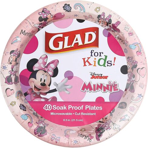 Glad for Kids Disney Mickey & Friends 8.5 Inch Paper Plates with Minnie Mouse Pink Polka Dots Design | Mickey & Friends Paper Plates for Everyday Use, Kids Snack Plates, 40 Count - 8 Pack in Saudi Arabia
