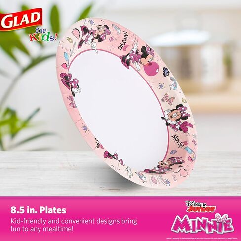 Glad for Kids Disney Mickey & Friends 8.5 Inch Paper Plates with Minnie Mouse Pink Polka Dots Design | Mickey & Friends Paper Plates for Everyday Use, Kids Snack Plates, 40 Count - 8 Pack in Saudi Arabia