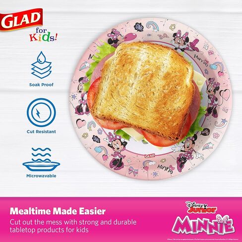 Glad for Kids Disney Mickey & Friends 8.5 Inch Paper Plates with Minnie Mouse Pink Polka Dots Design | Mickey & Friends Paper Plates for Everyday Use, Kids Snack Plates, 40 Count - 8 Pack in Saudi Arabia
