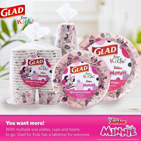 Glad for Kids Disney Mickey & Friends 8.5 Inch Paper Plates with Minnie Mouse Pink Polka Dots Design | Mickey & Friends Paper Plates for Everyday Use, Kids Snack Plates, 40 Count - 8 Pack in Saudi Arabia