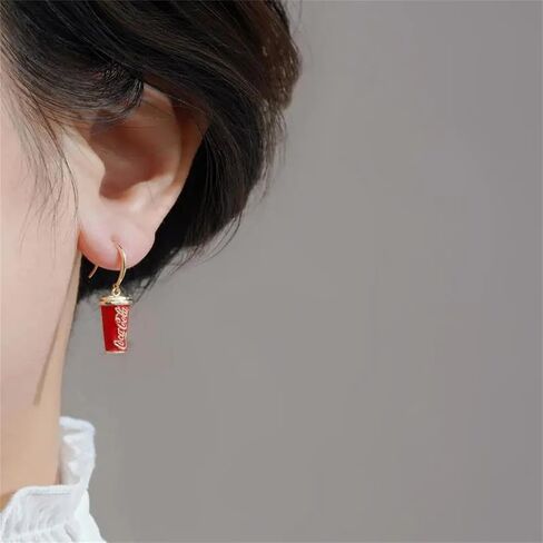 Coke French Fries Earrings Gold Plated Asymmetric Handmade Funny Mini Food Drink Red Bottle Chic Rhinestone Cubic Zirconia Small Dangle Drop Earrings for Women Girls Christmas New Year Party Jewelry Gifts in Saudi Arabia
