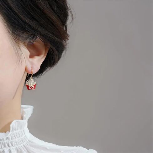 Coke French Fries Earrings Gold Plated Asymmetric Handmade Funny Mini Food Drink Red Bottle Chic Rhinestone Cubic Zirconia Small Dangle Drop Earrings for Women Girls Christmas New Year Party Jewelry Gifts in Saudi Arabia