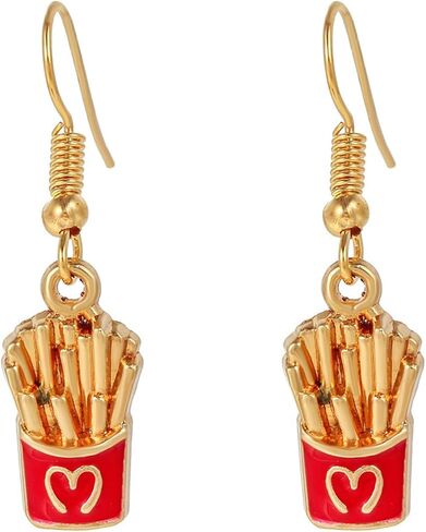Coke French Fries Earrings Gold Plated Asymmetric Handmade Funny Mini Food Drink Red Bottle Chic Rhinestone Cubic Zirconia Small Dangle Drop Earrings for Women Girls Christmas New Year Party Jewelry Gifts in Saudi Arabia