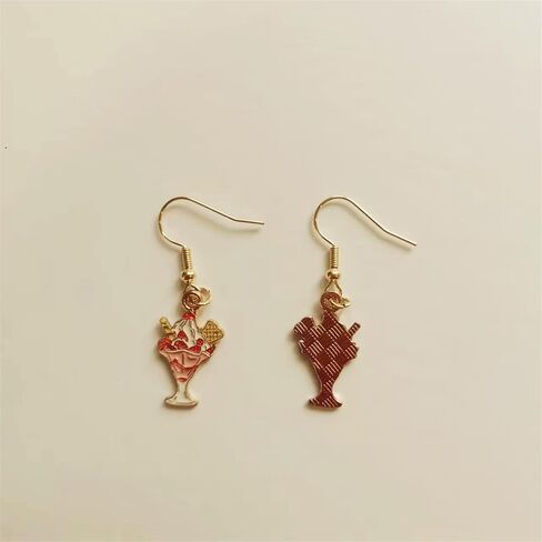 Coke French Fries Earrings Gold Plated Asymmetric Handmade Funny Mini Food Drink Red Bottle Chic Rhinestone Cubic Zirconia Small Dangle Drop Earrings for Women Girls Christmas New Year Party Jewelry Gifts in Saudi Arabia