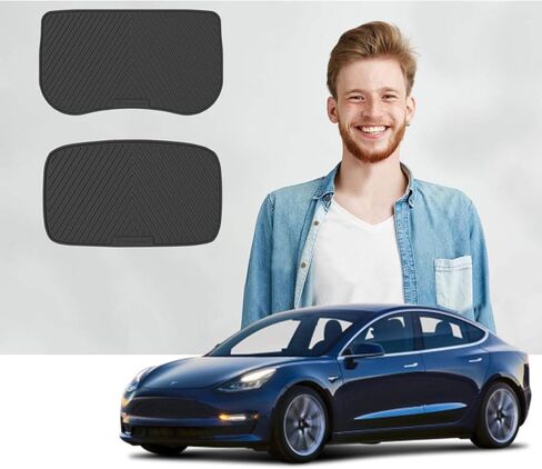 سجادات أرضية Tesla تناسب طراز Tesla 3 2017-2023 - تحمي أرضية السيارة من الأوساخ والطين والثلج والطين والماء - الصف الأمامي والثاني (4 قطع) (أسود) in Kuwait