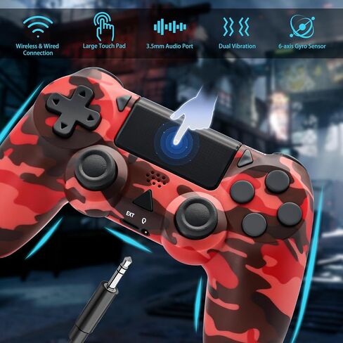 وحدة تحكم لاسلكية LARSEBEI متوافقة مع PS4/Pro/Slim - اهتزاز مزدوج/تحكم في الحركة 6 محاور/مقبس صوت 3.5 ملم/لوحة لمس متعددة/زر مشاركة، متوافق مع أجهزة الكمبيوتر التي تعمل بنظام Windows 7/8/10 in Saudi Arabia