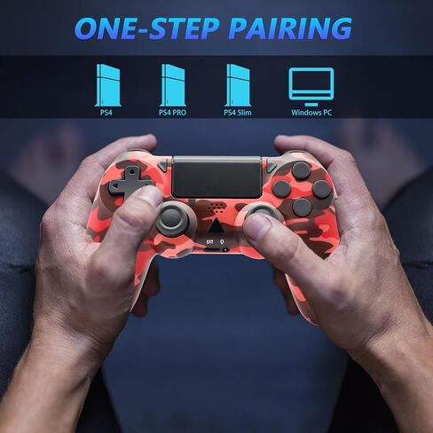 وحدة تحكم لاسلكية LARSEBEI متوافقة مع PS4/Pro/Slim - اهتزاز مزدوج/تحكم في الحركة 6 محاور/مقبس صوت 3.5 ملم/لوحة لمس متعددة/زر مشاركة، متوافق مع أجهزة الكمبيوتر التي تعمل بنظام Windows 7/8/10 in Saudi Arabia