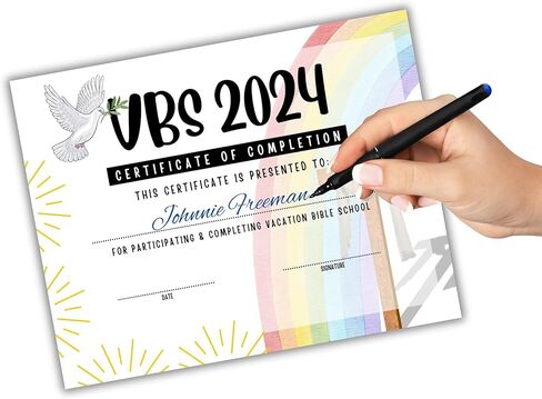 جائزة الإنجاز لشهادة إتمام مدرسة الكتاب المقدس VBS Vacation لعام 2024 | 50 قطعة 8.5 × 11 بوصة جائزة الحضور للأطفال الدينية قوس قزح حمامة نوح آرك المشاركة المدرسية in Saudi Arabia