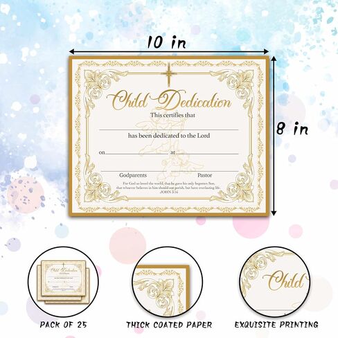 Child Dedication Certificate, Vintage Golden Certificates of Baby Christening Dedication, Baby Dedication Gifts for Child Kids Boys Girls, 25 Pcs Baptism Certificates for Church -14 in Saudi Arabia