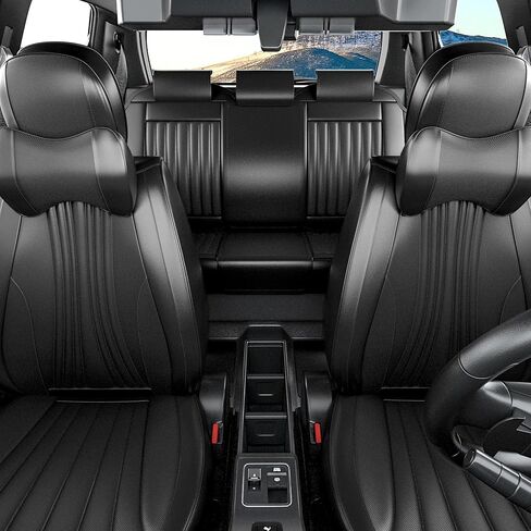 5 قطع من أغطية مقاعد السيارة الأمامية والخلفية LB، مجموعة كاملة من واقيات مقاعد السيارة من جلد نابا المقاوم للماء مع مساند للرأس، ملاءمة داخلية عالمية للسيارات لشاحنات البيك أب السيدان، أسود in Kuwait