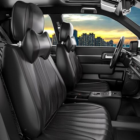 5 قطع من أغطية مقاعد السيارة الأمامية والخلفية LB، مجموعة كاملة من واقيات مقاعد السيارة من جلد نابا المقاوم للماء مع مساند للرأس، ملاءمة داخلية عالمية للسيارات لشاحنات البيك أب السيدان، أسود in Kuwait