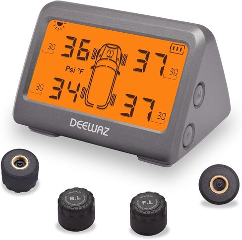 نظام مراقبة ضغط الإطارات، TPMS بالطاقة الشمسية، نظام مراقبة ضغط الإطارات مع 4 أجهزة استشعار TPMS خارجية، 0-116 رطل لكل بوصة مربعة لسيارة SUV MPV بيك اب سيدان للطرق الوعرة (برتقالي) in Kuwait