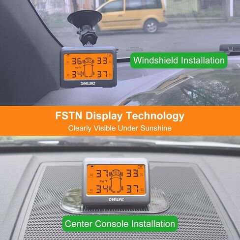 نظام مراقبة ضغط الإطارات، TPMS بالطاقة الشمسية، نظام مراقبة ضغط الإطارات مع 4 أجهزة استشعار TPMS خارجية، 0-116 رطل لكل بوصة مربعة لسيارة SUV MPV بيك اب سيدان للطرق الوعرة (برتقالي) in Kuwait