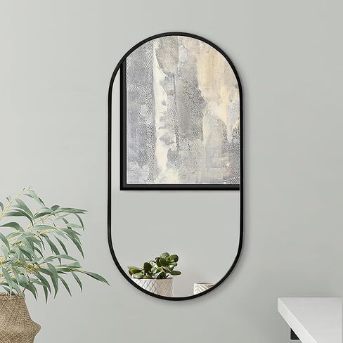 Americanflat 12x24 Black Oval Mirror - Aluminum Framed Oval Bathroom Mirror, Living Room Mirror, Bedroom - Black Wall Mirror with Modern Rounded Frame - Large Oval Mirror with Vertical Mount in Saudi Arabia
