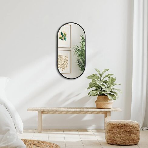 Americanflat 12x24 Black Oval Mirror - Aluminum Framed Oval Bathroom Mirror, Living Room Mirror, Bedroom - Black Wall Mirror with Modern Rounded Frame - Large Oval Mirror with Vertical Mount in Saudi Arabia