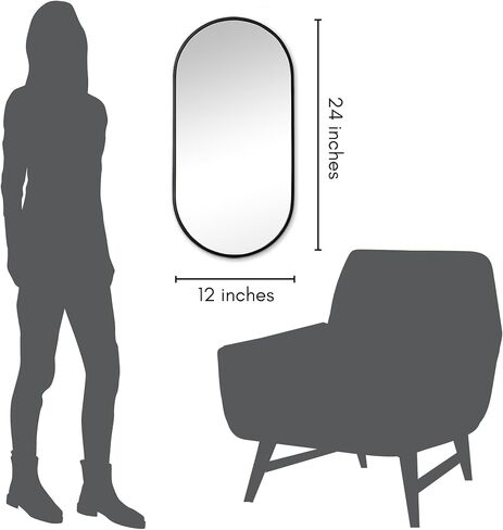 Americanflat 12x24 Black Oval Mirror - Aluminum Framed Oval Bathroom Mirror, Living Room Mirror, Bedroom - Black Wall Mirror with Modern Rounded Frame - Large Oval Mirror with Vertical Mount in Saudi Arabia