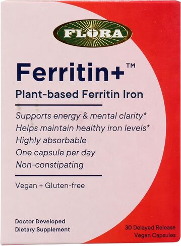 Flora Ferritin+، مكمل غذائي من حديد الفيريتين النباتي، صديق للنباتيين، خالي من الغلوتين، 30 كبسولة نباتية (عبوة من 1) in Kuwait