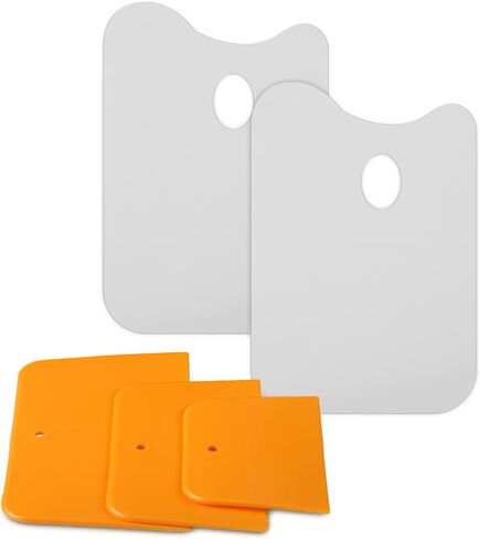 Minatee 2 Pcs 12 x 12 Inch Plastic Body Filler Mixing Board with 3 Pcs Reusable Body Filler Spreaders 4, 5, 6 Inch Plastic Spreaders, Auto Body Tools for Applying Automotive Fillers Putties Glazes in Kuwait
