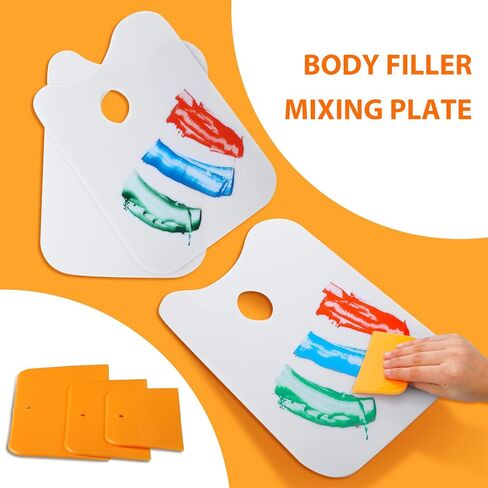 Minatee 2 Pcs 12 x 12 Inch Plastic Body Filler Mixing Board with 3 Pcs Reusable Body Filler Spreaders 4, 5, 6 Inch Plastic Spreaders, Auto Body Tools for Applying Automotive Fillers Putties Glazes in Kuwait