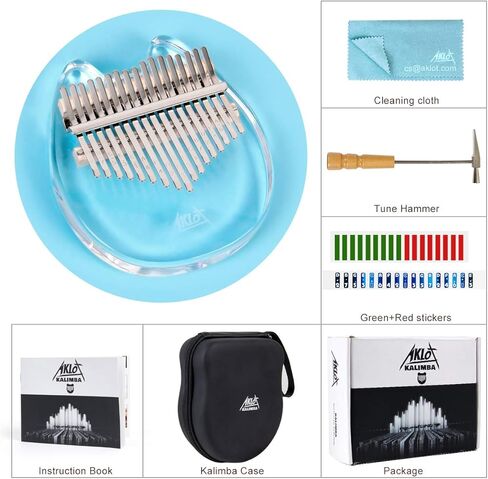 Kalimba, AKLOT Thumb Piano 17 Keys Crystal Finger Piano Rainbow Bear Start Kits with Protective Case Tuning Hammer Study Booklet Cleaning Cloth in Kuwait