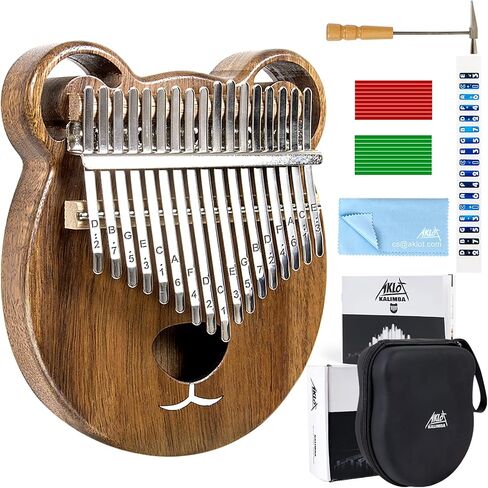 Kalimba, AKLOT Thumb Piano 17 Keys Crystal Finger Piano Rainbow Bear Start Kits with Protective Case Tuning Hammer Study Booklet Cleaning Cloth in Kuwait