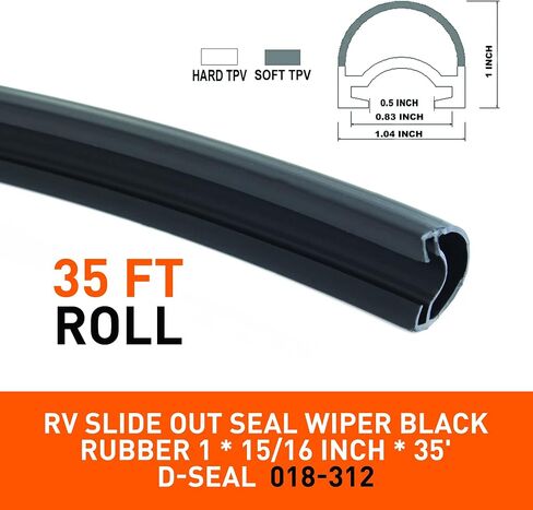 Combo RV Slide Out Black Rubbers | 018-312-EKD & 018-341 EK | 1' x 15/16' x 35' D-Seal Wiper & 1/2' x 2.75' x 35’ Seal Base | Works with Keystone, Forest River (018-312-EKD + 018-341 EK) in Saudi Arabia