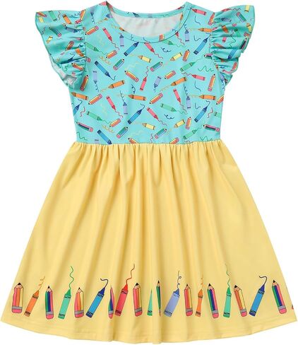 FYMNSI Toddler Kids Back to School Dress Little Girls Baby Kindergarten First Day of School Summer Casual Printed Dresses in Saudi Arabia