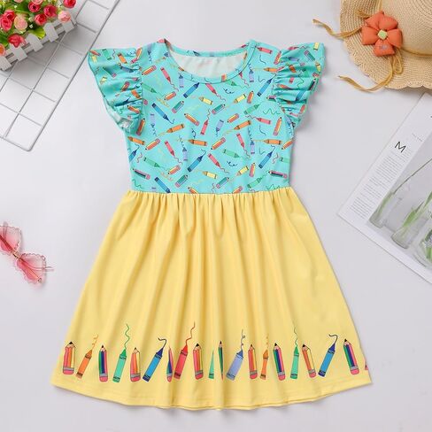 FYMNSI Toddler Kids Back to School Dress Little Girls Baby Kindergarten First Day of School Summer Casual Printed Dresses in Saudi Arabia